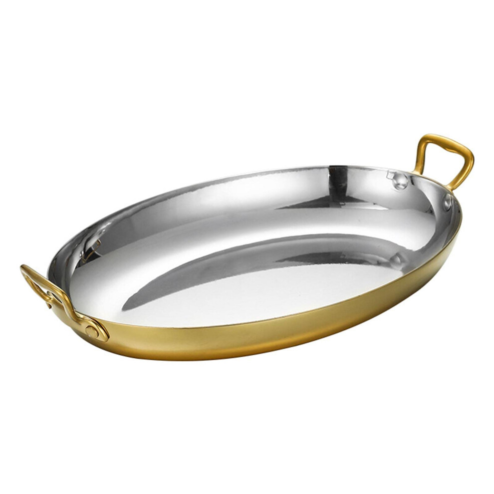 Double Ear Pan Stainless Steel Oval Seafood Lobster Plate Non-Stick Uncoated with Double Handles, 30cm, Gold Finish-image-OPC-PK2QQZN-NEW