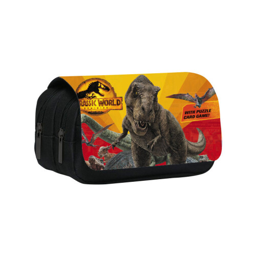 (3)Jurassic World Dinosaur Pattern Double Layer Student Stationery Bag Storage 2
