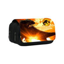 (3)Jurassic World Dinosaur Pattern Double Layer Student Stationery Bag Storage