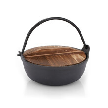 Cast Iron Dutch Oven Cooking Pot 19CM with Wooden Lid for Camping Picnic Outdoor Soup Preparation