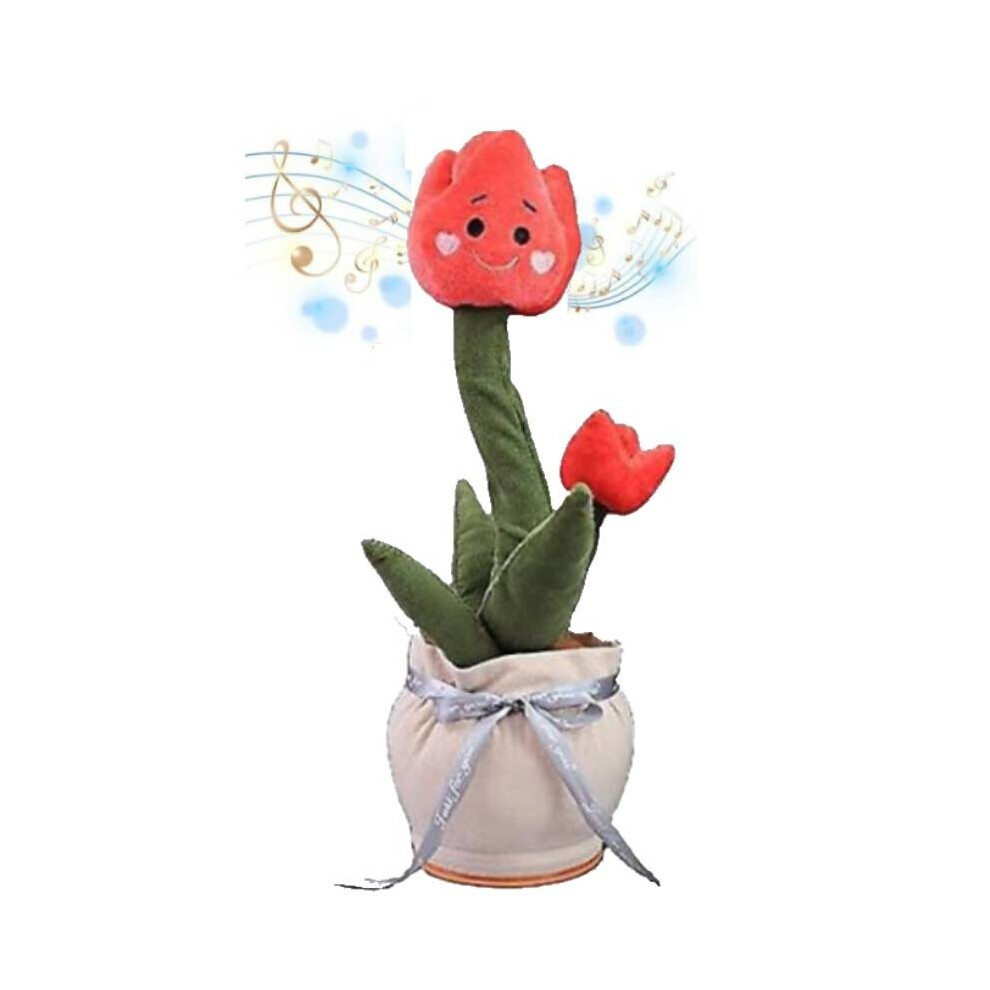 (Pink) Plush Singing Flower Toy With Dancing Talking Multifunctional Repeating Tulip Pink