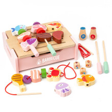 (Pink) Wooden Grill Barbecue Toy With Educational Pretend Cooking Kids Features For
