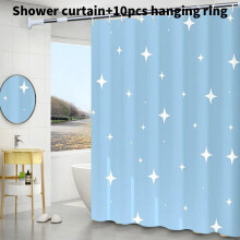 (Blue Star, 150x200cm) Geometric Pattern Leaf Peva Shower Curtain Waterproof Moldproof Bathroom Divider