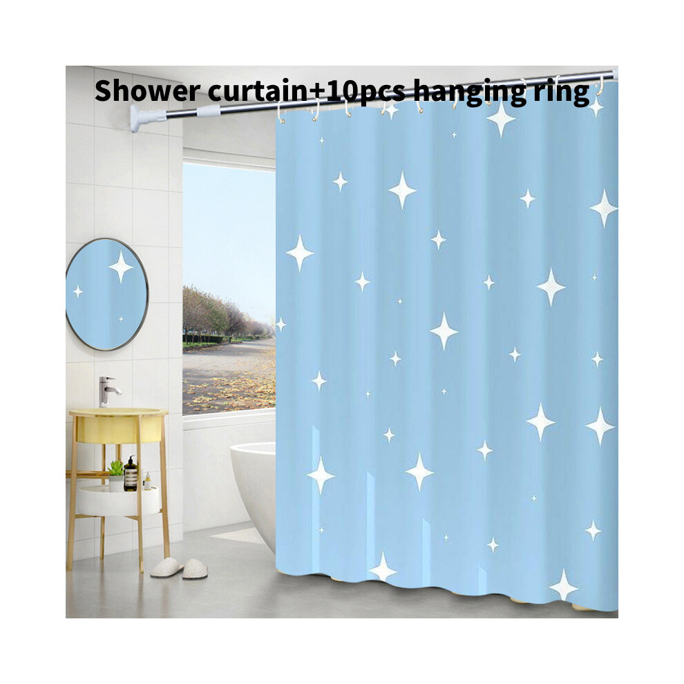 (Blue Star, 150x200cm) Geometric Pattern Leaf Peva Shower Curtain Waterproof Moldproof Bathroom Divider