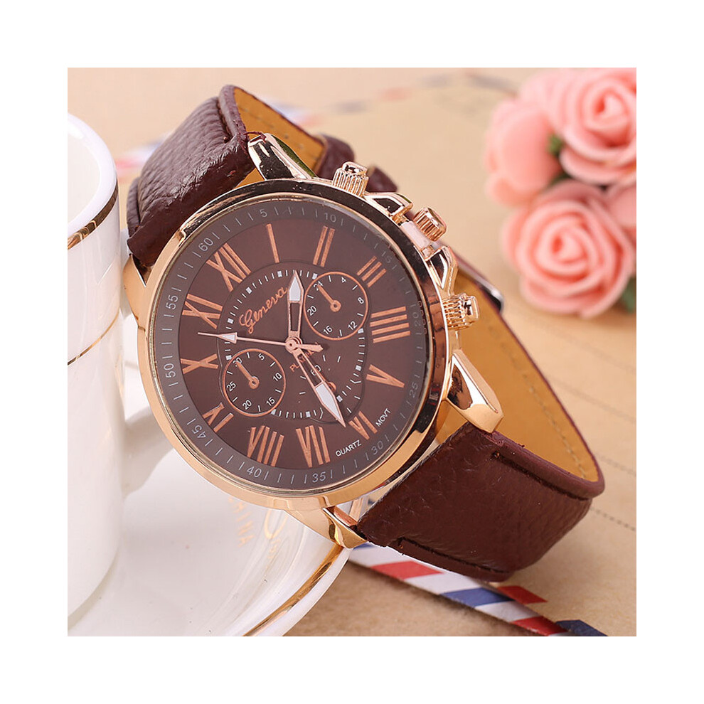 (Brown) Women Stainless Steel Watch Rome Dial Multi Function Button Decoration Daily-image-OPC-PK2RW75-NEW