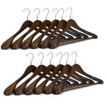 Wooden Hangers Pack of 10, Extra Wide Shoulder Wooden Suit Hangers with Trouser Bar and Non-Slip Grip in Walnut Finish