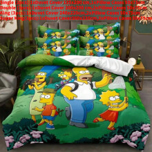 (Green, Single(135x200cm)) The Simpsons Pattern Digital Print Duvet Cover Pillowcase Set Bedroom Bedding