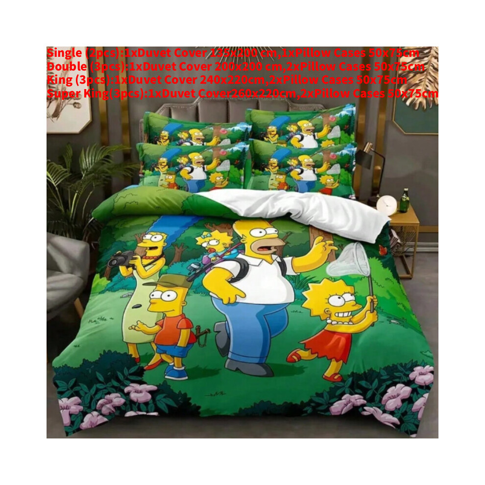 (Green, Single(135x200cm)) The Simpsons Pattern Digital Print Duvet Cover Pillowcase Set Bedroom Bedding