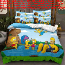 (Sky Blue, Single(135x200cm)) Pattern Simpsons The Digital Print Duvet Cover Pillowcase Set Bedroom Bedding