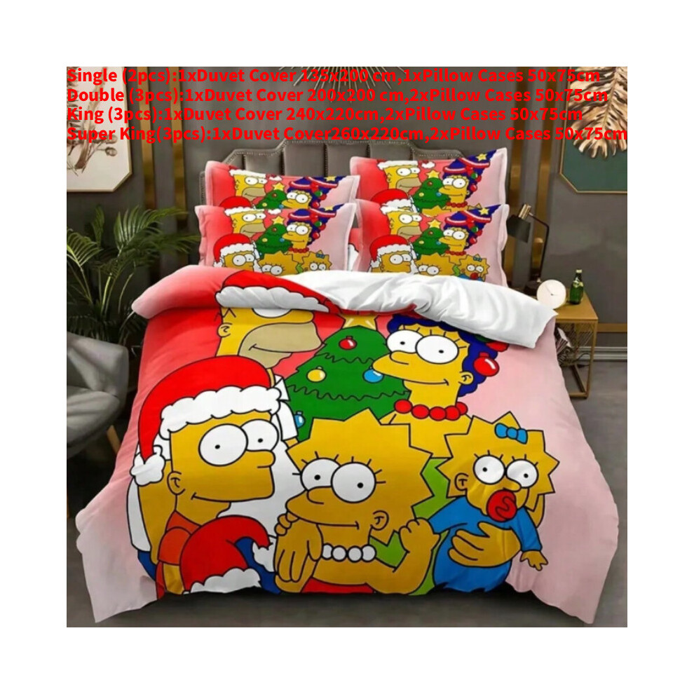 (Red, Single(135x200cm)) Simpsons The Pattern Digital Print Duvet Cover Pillowcase Set Bedroom Bedding