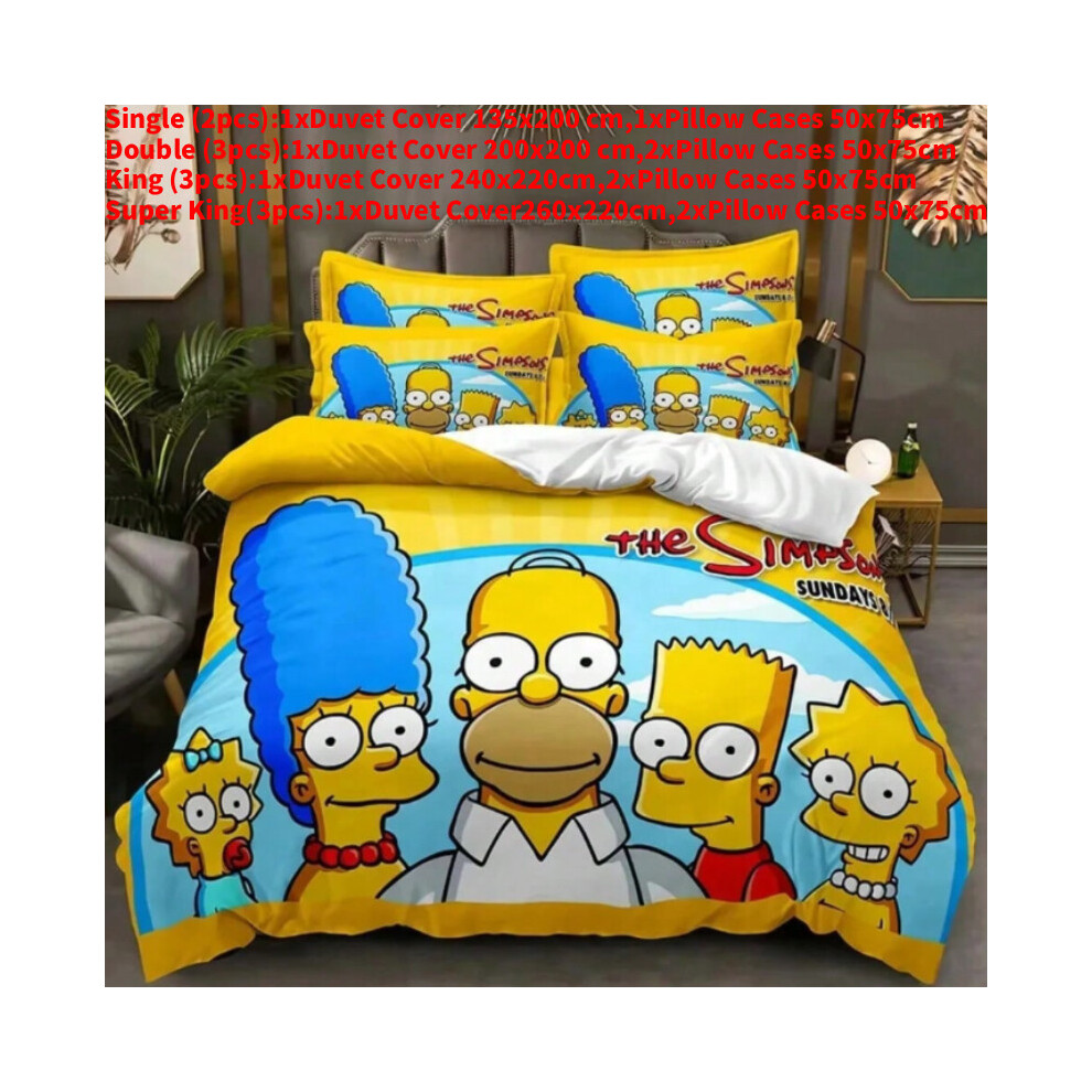 (Yellow, Single(135x200cm)) Pattern The Simpsons Digital Print Duvet Cover Pillowcase Set Bedding Bedroom