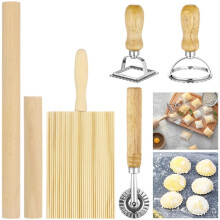 6-Piece Pasta Tool Set with Rolling Pins, Ravioli Makers, Gnocchi Board, and Cutting Tools for Homemade Pasta and Dumplings