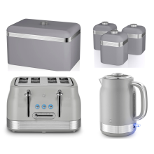 Swan Retro Revive Grey Jug Kettle 4 Slice Toaster Breadbin & Canisters