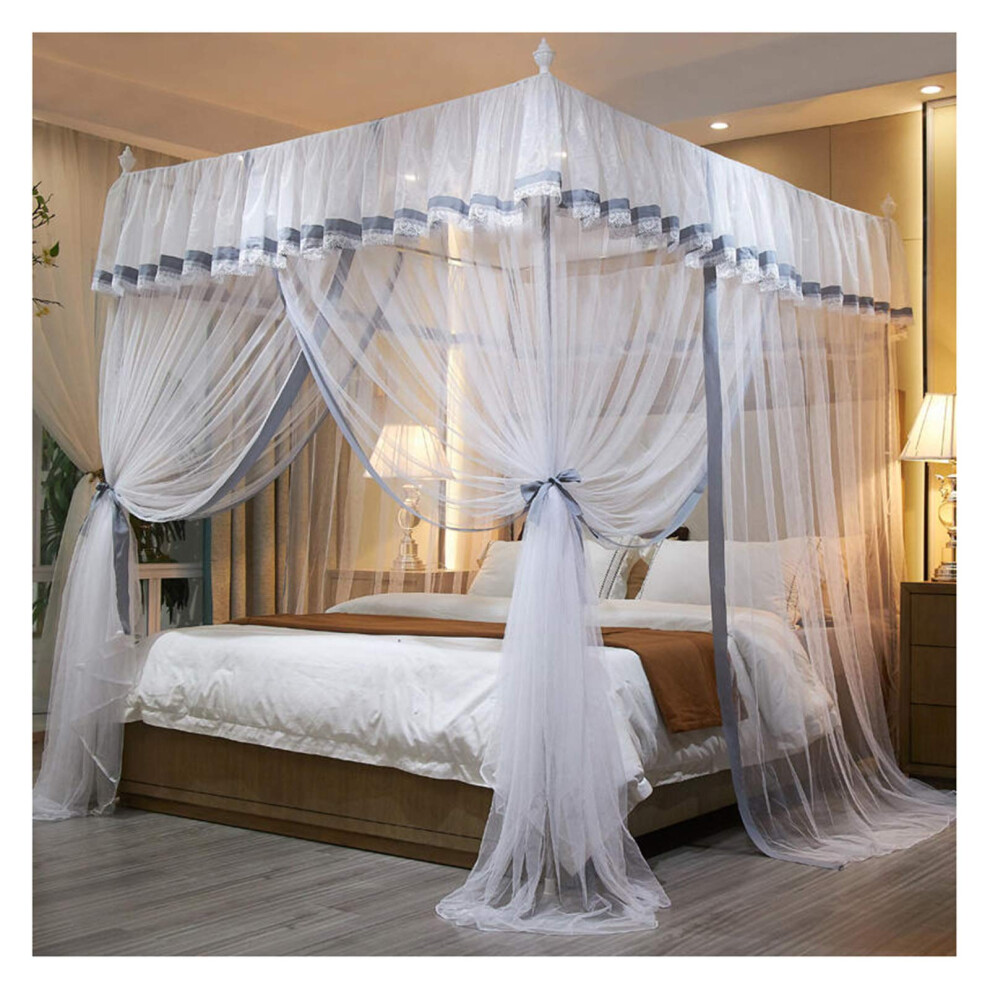 Bed Curtain with 4 Corner Posts, Princess Bed Canopy 200x220 cm, Mosquito Net, Elegant Bed Canopy for Girls