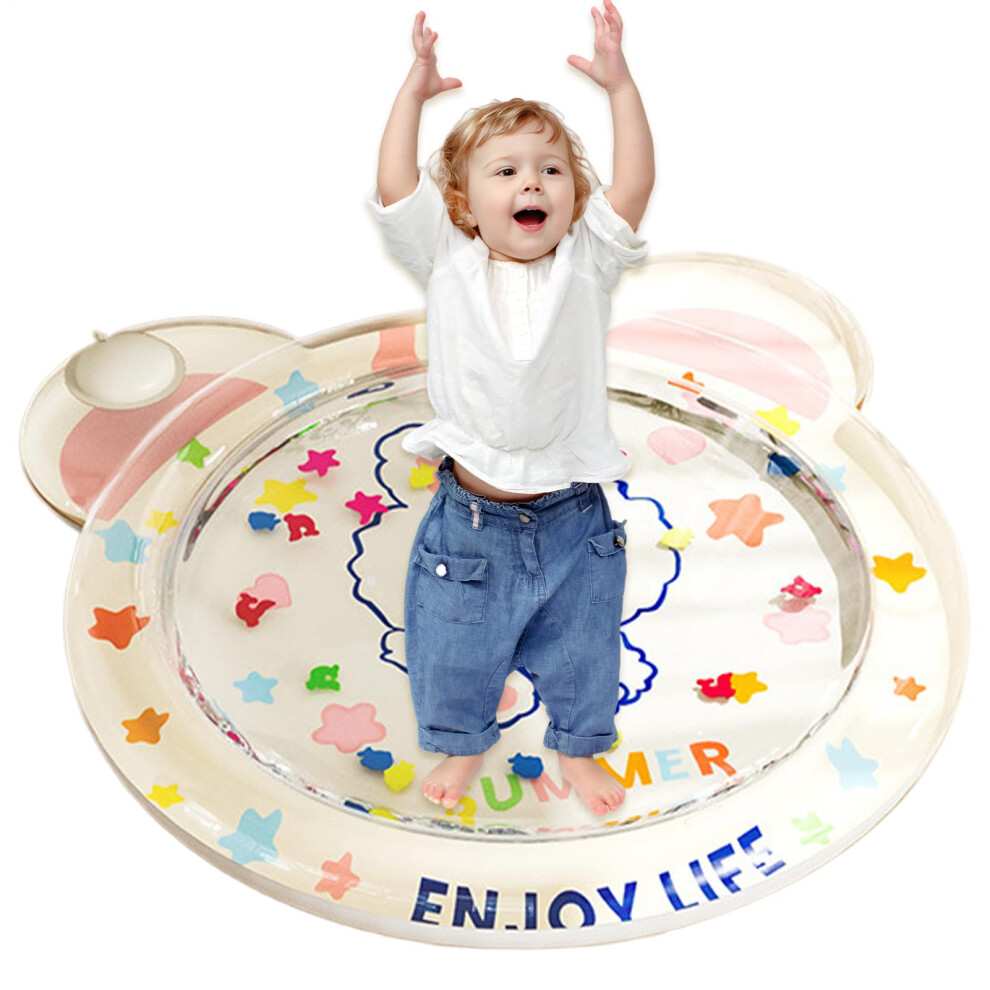 Sensory Water Mat for Babies, Inflatable Cartoon Play Mat 31.5 in with Floating Stars, Portable Activity Center for Early Learning