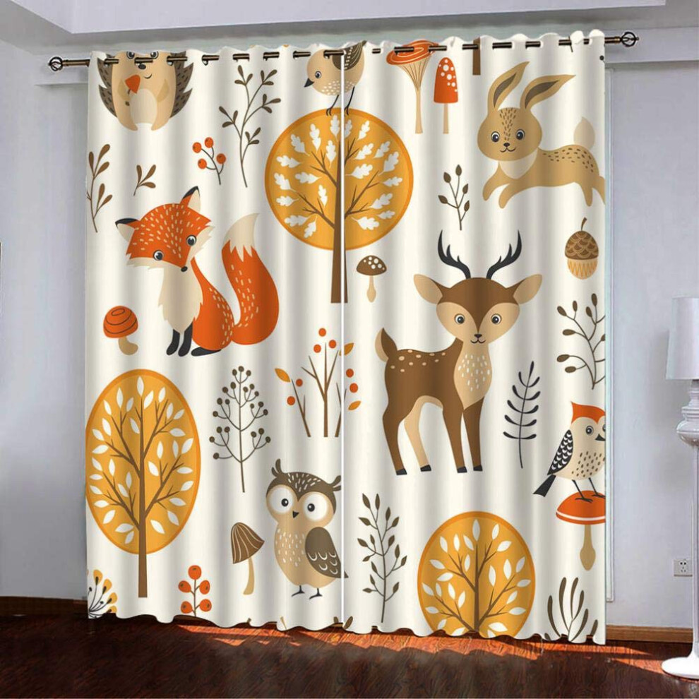 Curtains with Eyelets Forest Animal Fox Blackout Thermal Curtains 137 x 117 cm for Bedroom and Children's Room, 2 Pieces-image-OPC-PK2TKXS-NEW