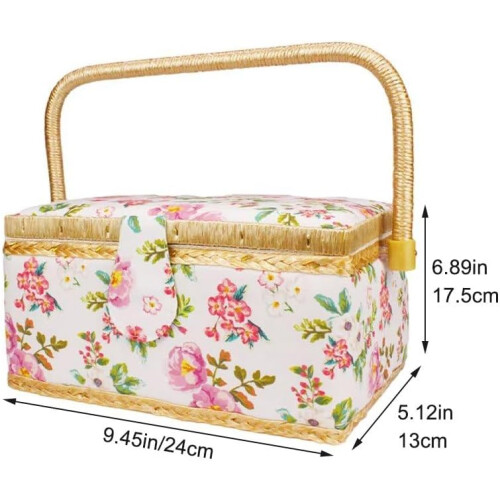 Sewing Basket With Foldable Handle, Large Capacity Storage Box For Craft Fabric Thread Needles, Organizer Tote 1