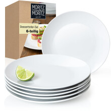 Basic Dessert Plate Set for 6, 20.5 cm White Porcelain Plates, Modern Flat Design for Cakes and Breakfast Desserts