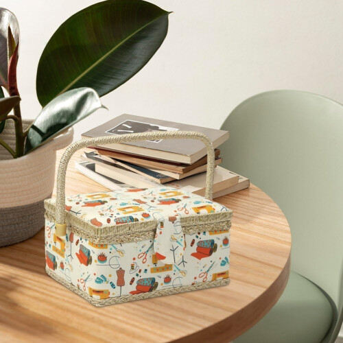 Sewing Basket with Foldable Handle, Large Capacity Storage Box for Fabric, Thread, Needles, Durable Design 1