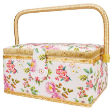 Sewing Basket with Folding Handle, Large Capacity Storage Box for Household Fabric, Craft Yarn, and Needles Organizer