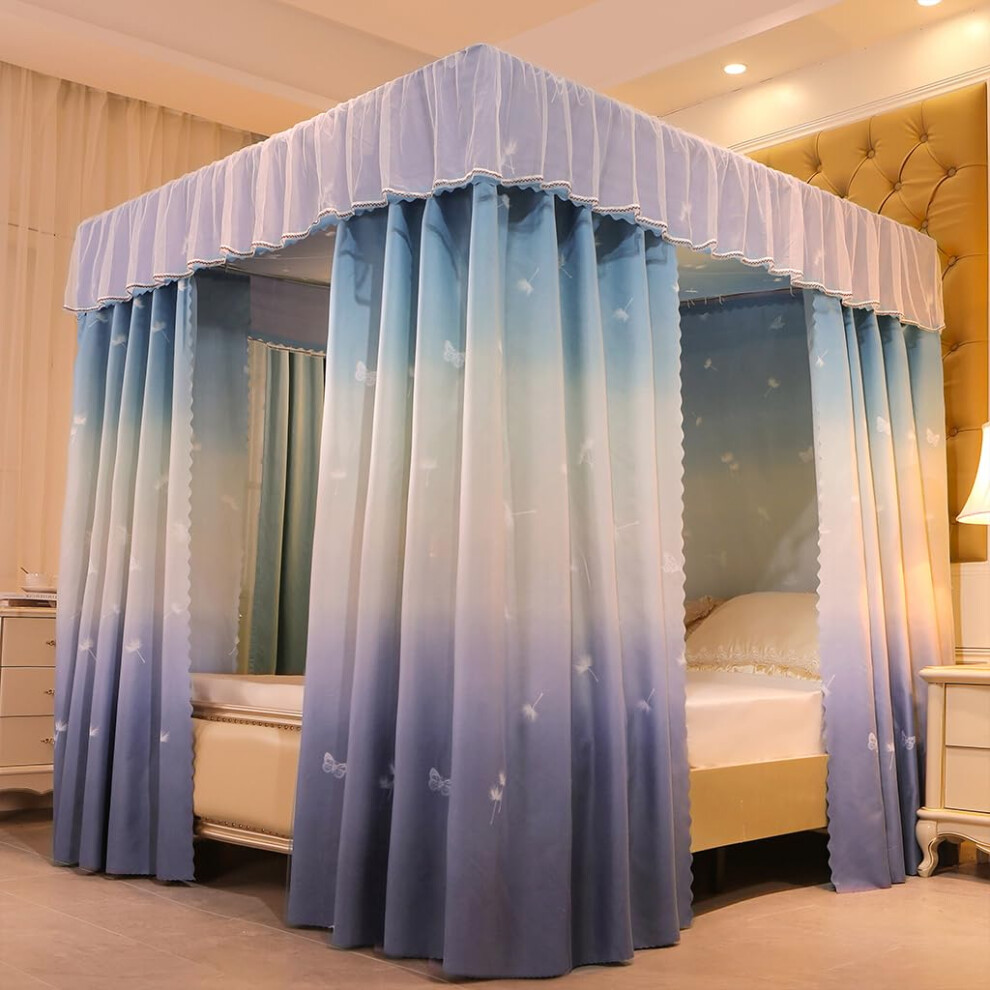 Canopy Bed Curtains - Full Size Princess Canopy with 4 Corner Posts, Cute Butterfly Design for Nursery Decoration
