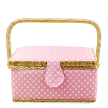Sewing Tool Storage Basket, Large Capacity Portable Organizer Box for Crafts, Pink Crochet Scissors and Thread Holder