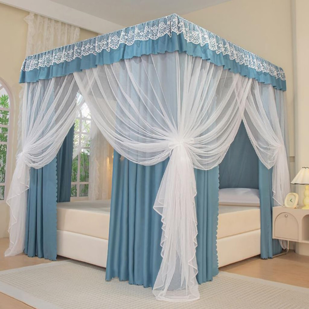 Canopy Curtain with 4 Corners, Solid Color, Double-Layer Mosquito Net for Girls, Princess Canopy, 3 Openings, Bedroom Decoration