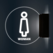 Toilet Sign LED Wall Decor, 8 Inch Acrylic Bathroom Door Sign for Men and Women, Right Mounted, Business Office Use, Color B