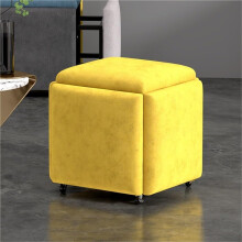 Yellow Ottoman Cube Chair with Swivel Wheels, 5-in-1 Stackable Seating, Removable Dressing Stool, 15.7x5.7x5.7in