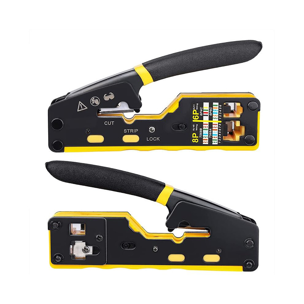 Rj11 Rj12 Rj45 Pass Thru Modular Crimper Wire Stripper Ratchet Cutter For Data Cables And Networking Applications 6038364719867