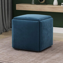 Stackable Square Ottoman Stool, Upholstered Footrest, 5-in-1 Convertible Nesting Ottoman for Living Room and Bedroom, Gray