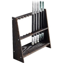 Billiard Cue Holder Stand for 10 Cues, Brown Pool Cue Storage Rack, Durable Billiard Pole Organizer for Pool Tables