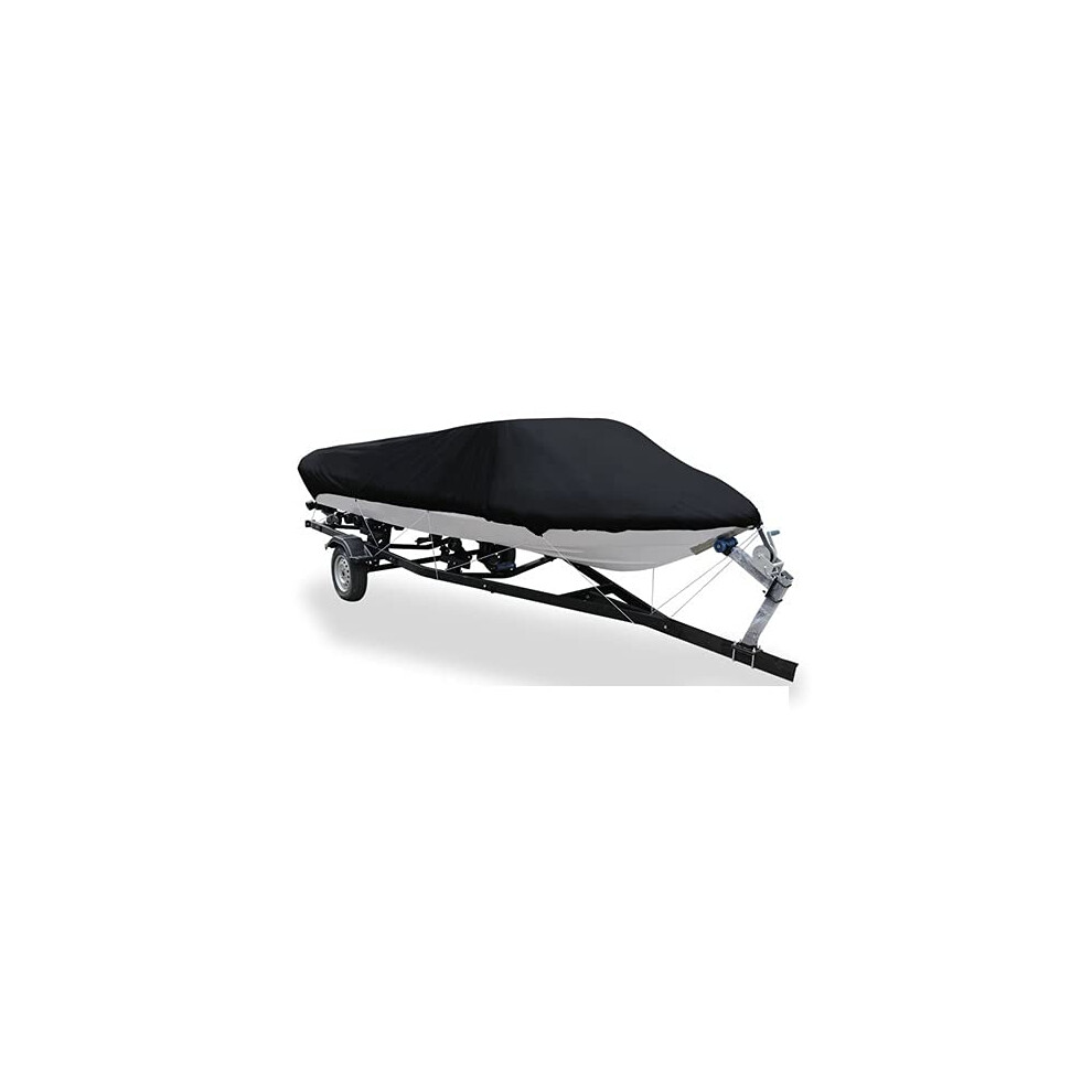 Boat Tarpaulin Cover 11-22 Ft Adjustable Reflective Waterproof 300D Oxford Fabric Tear Resistant For Bass Boats Black 6482260087382
