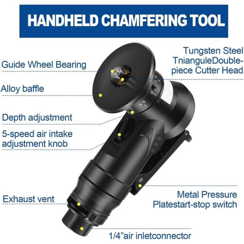Pneumatic Chamfering Tool 45 Degree Metal Deburring Machine for Trimming Curved Edges Bevel Kit with Adjustable Settings 2