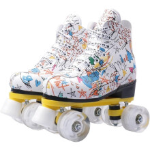 Roller Skates Women's Four Wheels Double Row Roller Skates for Adults and Kids Size 43 White with White Wheels