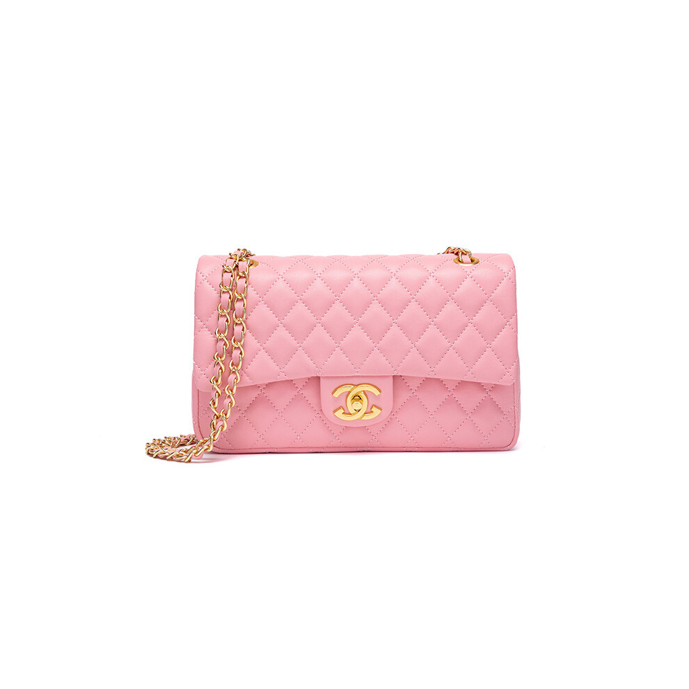 Five Leaf (Pink) New First Layer Cowhide Fashionable And Versatile Rhombus Chain Bag Popular Women's Bag Temperament Single Shoulder Crossbody Bag