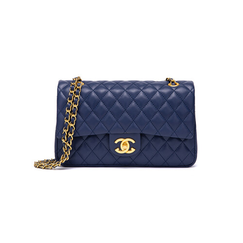 (Blue) New First layer cowhide fashionable and versatile rhombus chain bag popular women's bag temperament single shoulder crossbody bag