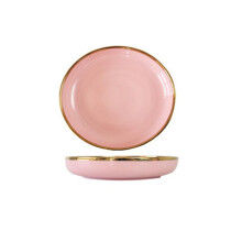 Stoneware Crockery Set Pink Ceramic Plate and Soup Bowl 8 Inch Deep Kitchen Tableware Household Combination