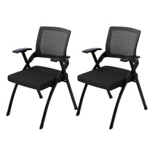 Mesh Guest Reception Chairs Set of 2, Stackable Folding Conference Room Chairs with Lumbar Support, Black Color