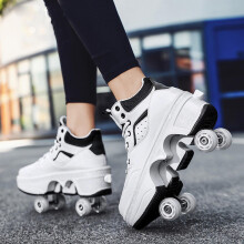2-in-1 Deformation Retractable Roller Skates 43 Adjustable Four Wheel Double Row Sports Shoes Outdoor Automatic Walking