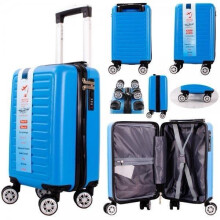 (Blue) Ryan Air Wizz Air Approved Hardcase Suitcase with Detachable 360 Degree Spinner Wheels - 40x20x25 - Lightweight Ideal For Short Trips anti-t