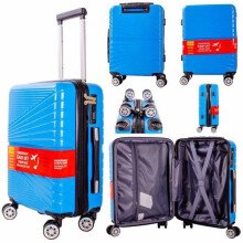 (Blue) Easyjet Approved Hardcase Suitcase with Detachable 360 Degree Spinner Wheels - 45x36x20 - Lightweight Ideal For Short Trips anti-theft tsa l