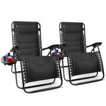 (Padded - Black) KEPLIN Set of 2 Heavy Duty Monocolor Textoline Zero Gravity Chairs for Garden Light Reclining Patio Sun loungers Easy to Clean Adjustable He
