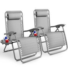 (Light Grey) KEPLIN Set of 2 Heavy Duty Monocolor Textoline Zero Gravity Chairs for Garden Light Reclining Patio Sun loungers Easy to Clean Adjustable He