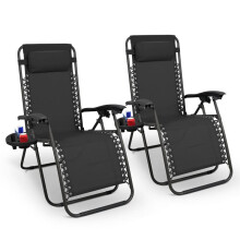 (Black) KEPLIN Set of 2 Heavy Duty Monocolor Textoline Zero Gravity Chairs for Garden Light Reclining Patio Sun loungers Easy to Clean Adjustable He