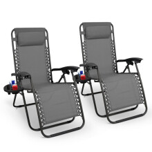 (Dark Grey) KEPLIN Set of 2 Heavy Duty Monocolor Textoline Zero Gravity Chairs for Garden Light Reclining Patio Sun loungers Easy to Clean Adjustable He