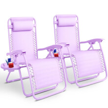 (Lilac) KEPLIN Set of 2 Heavy Duty Monocolor Textoline Zero Gravity Chairs for Garden Light Reclining Patio Sun loungers Easy to Clean Adjustable He