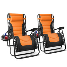 (Padded - Orange) KEPLIN Set of 2 Heavy Duty Monocolor Textoline Zero Gravity Chairs for Garden Light Reclining Patio Sun loungers Easy to Clean Adjustable He