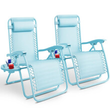 (Sky Blue) KEPLIN Set of 2 Heavy Duty Monocolor Textoline Zero Gravity Chairs for Garden Light Reclining Patio Sun loungers Easy to Clean Adjustable He