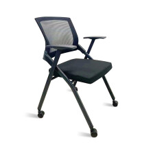 Folding Tablet Armchair with Swivel Casters and Writing Board, Comfortable Mesh Backrest, Thick Seat Cushion for Home Office School
